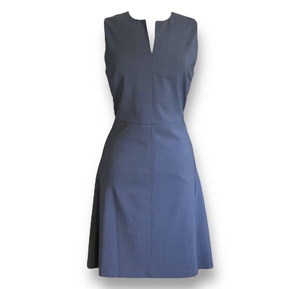 Theory Womens Miyani Dress Sz 6 Gray Stretch Wool Split Neck Aline Minimalist - Picture 1 of 8